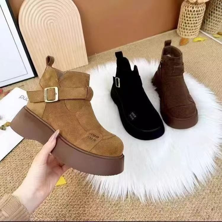 小个子厚底增高复古雪地短靴女冬季新款二棉加绒软底防滑勃肯棉鞋