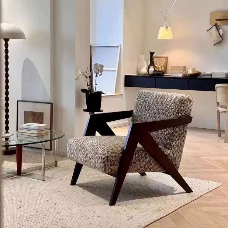 理查德单人沙发椅中古客厅条纹椅子休闲椅子实木懒人沙发椅靠背