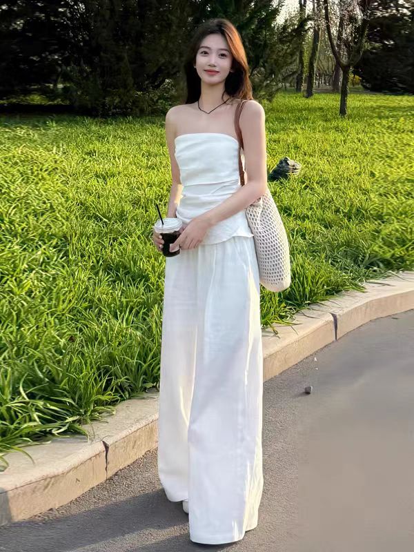 新款爆款显瘦上衣夏季气质通勤阔腿裤套装显羊绒套装两件套阔腿裤