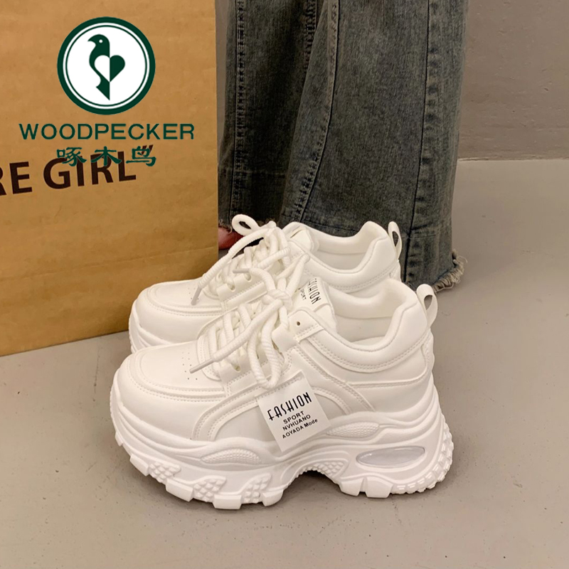 啄木鸟小个子6cm增高老爹鞋女2026新款厚底小白鞋百搭运动休闲鞋
