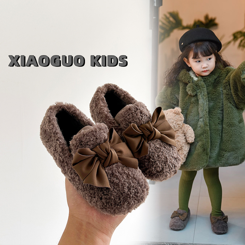 儿童棉鞋女童毛毛鞋外穿冬季公主鞋加绒小女孩冬鞋宝宝豆豆鞋童鞋