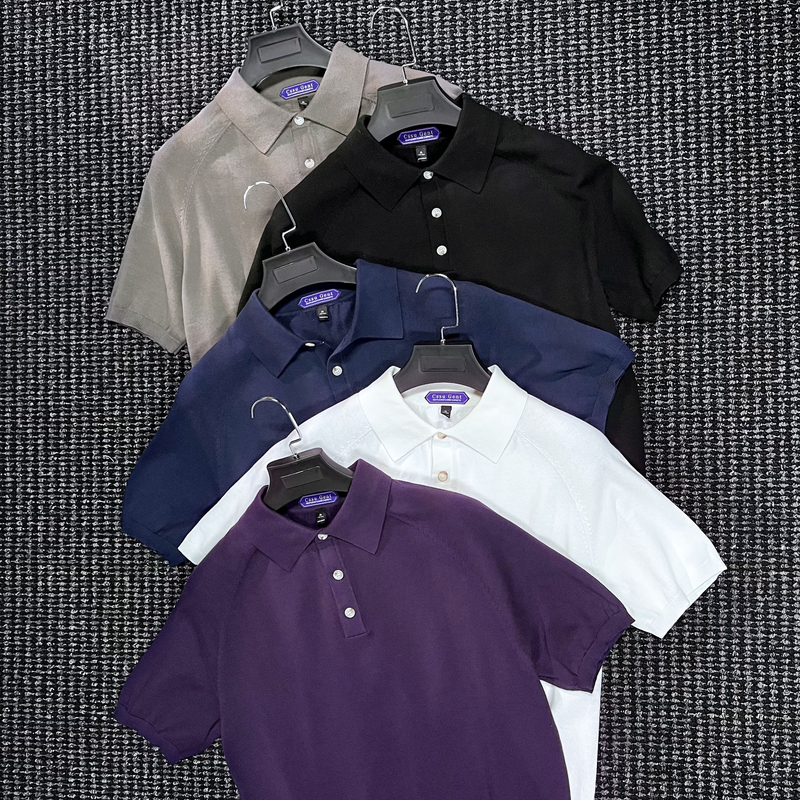 CssuGent那不勒斯皇后夏季16针插肩袖针织polo衫男绅士老钱短袖T