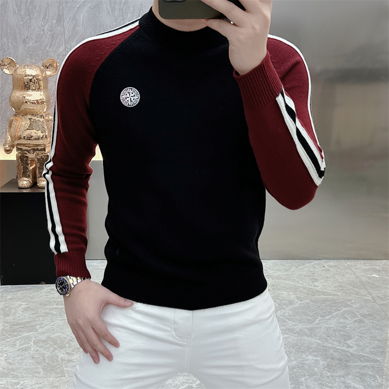 男士羊毛衫2025秋冬新款欧货时尚字母徽章修身帅气半高领针织衫潮