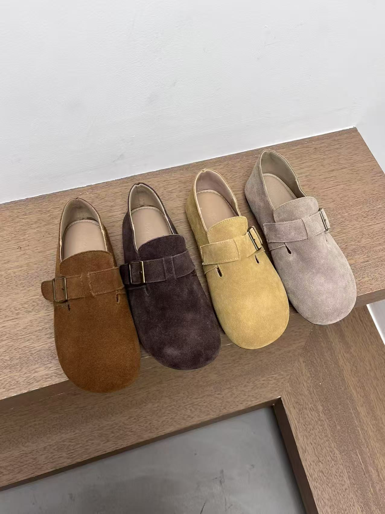 899-1（头层牛皮）单里勃肯鞋女复古外穿厚底懒人一脚蹬博肯鞋平底