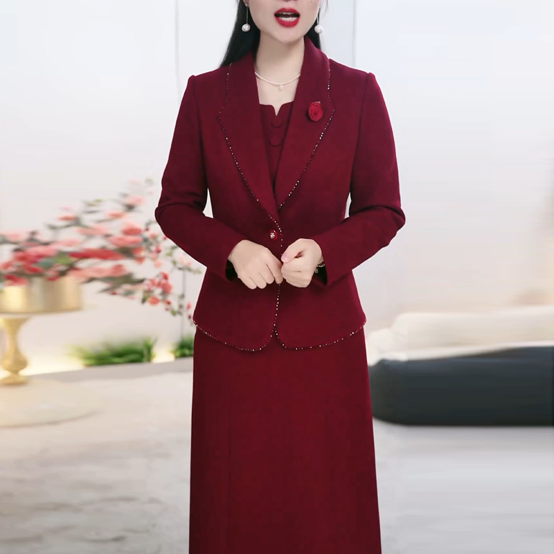 高档轻奢妈妈装气质两件套连衣裙女2025秋季新款时尚大码套装裙子