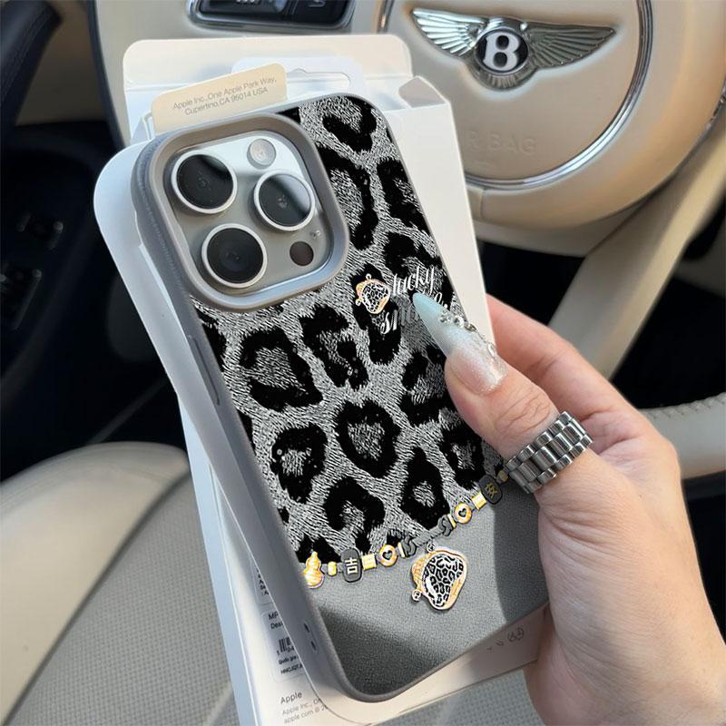 奥菲顿小众平面豹纹适用iPhone16/15promax荔枝纹苹果14/13手机壳