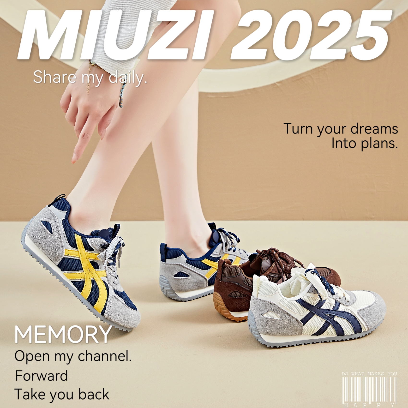 MIUZI谬姿 日系秋季新款多巴胺德训鞋女潮休闲百搭跑步阿甘鞋软底