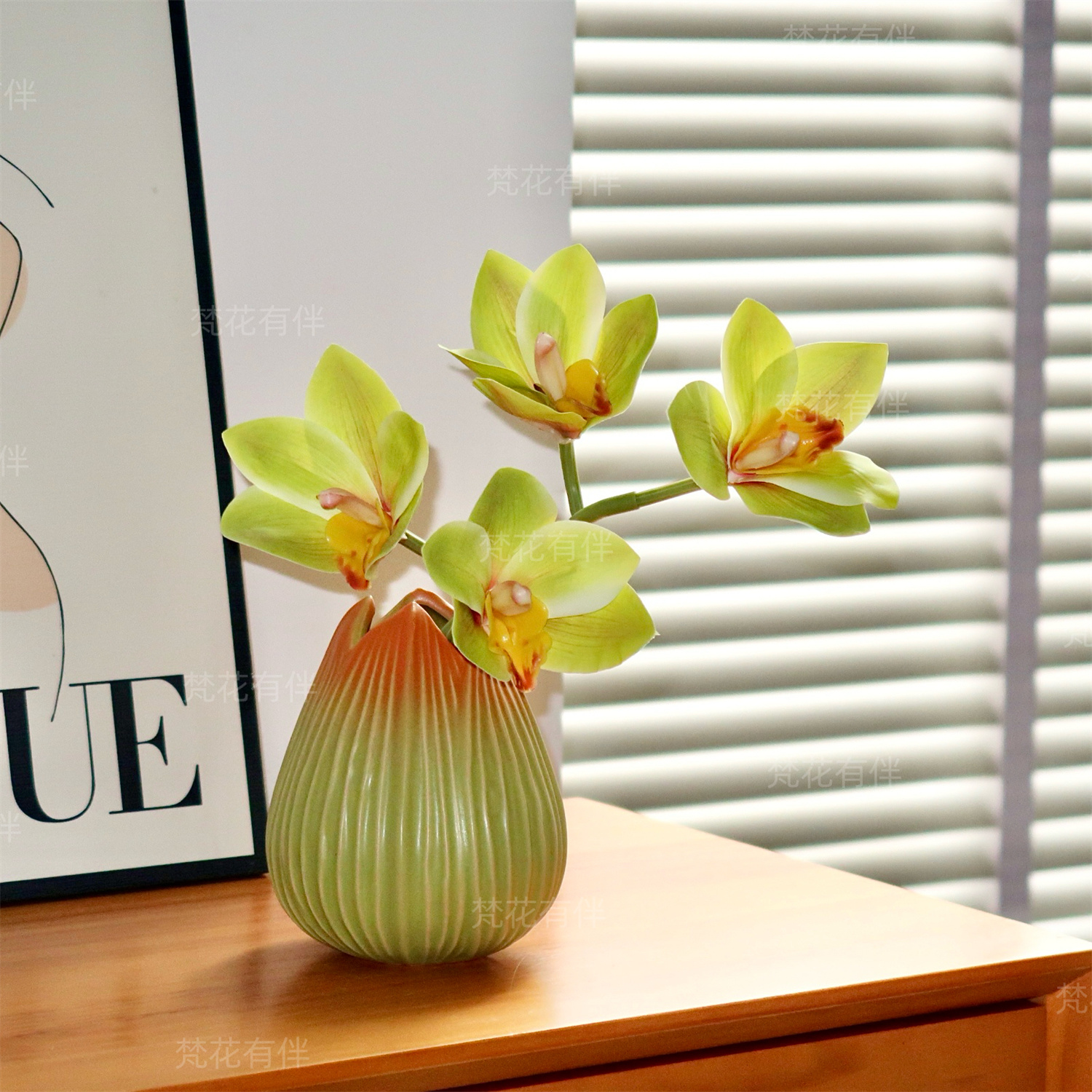 蕙兰仿真花客厅茶几书桌摆设桌面床头柜餐桌仿真花摆件花艺