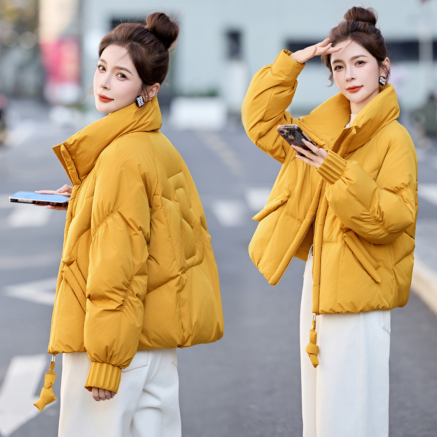 超好看立领羽绒服女2025冬新款韩版洋气宽松加厚保暖白鸭绒面包服