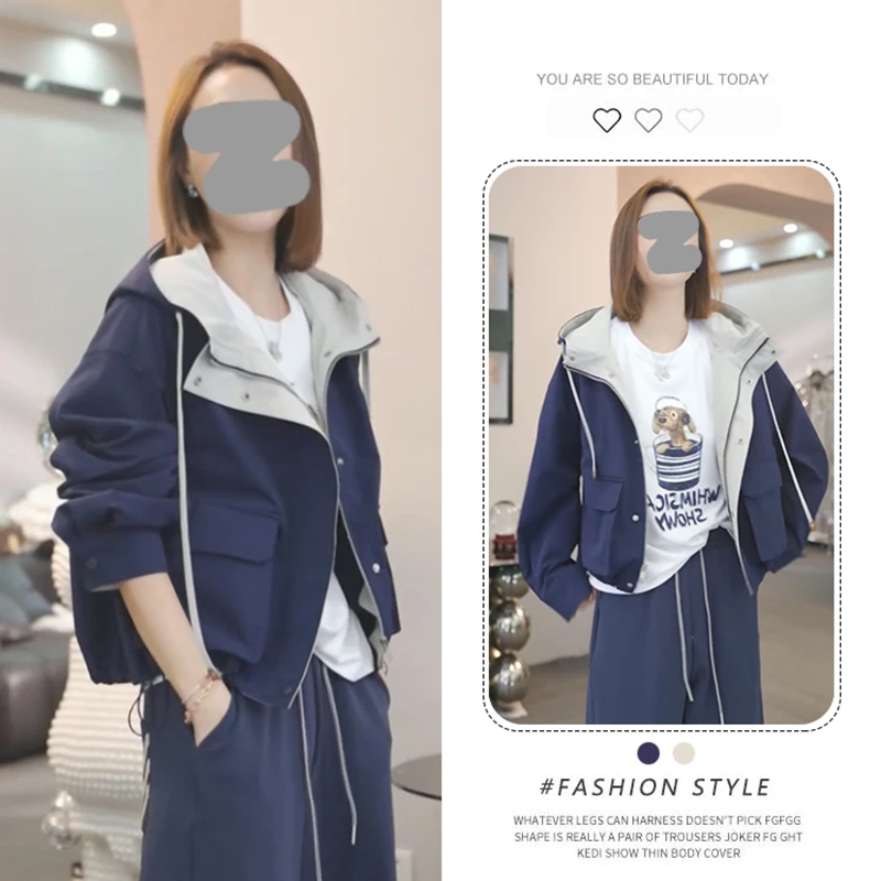 ins风拼色工装连帽外套女2025秋季新款韩版宽松百搭拉链开衫上衣