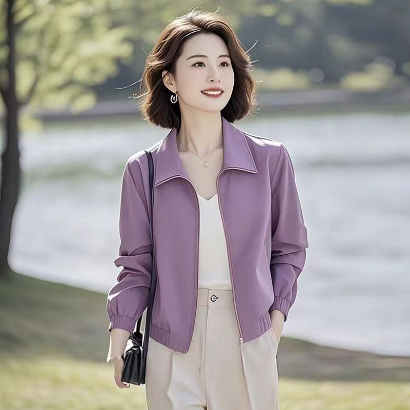 2025春季新款女装独特超好看慵懒风小个子翻领浅紫色夹克外套上衣