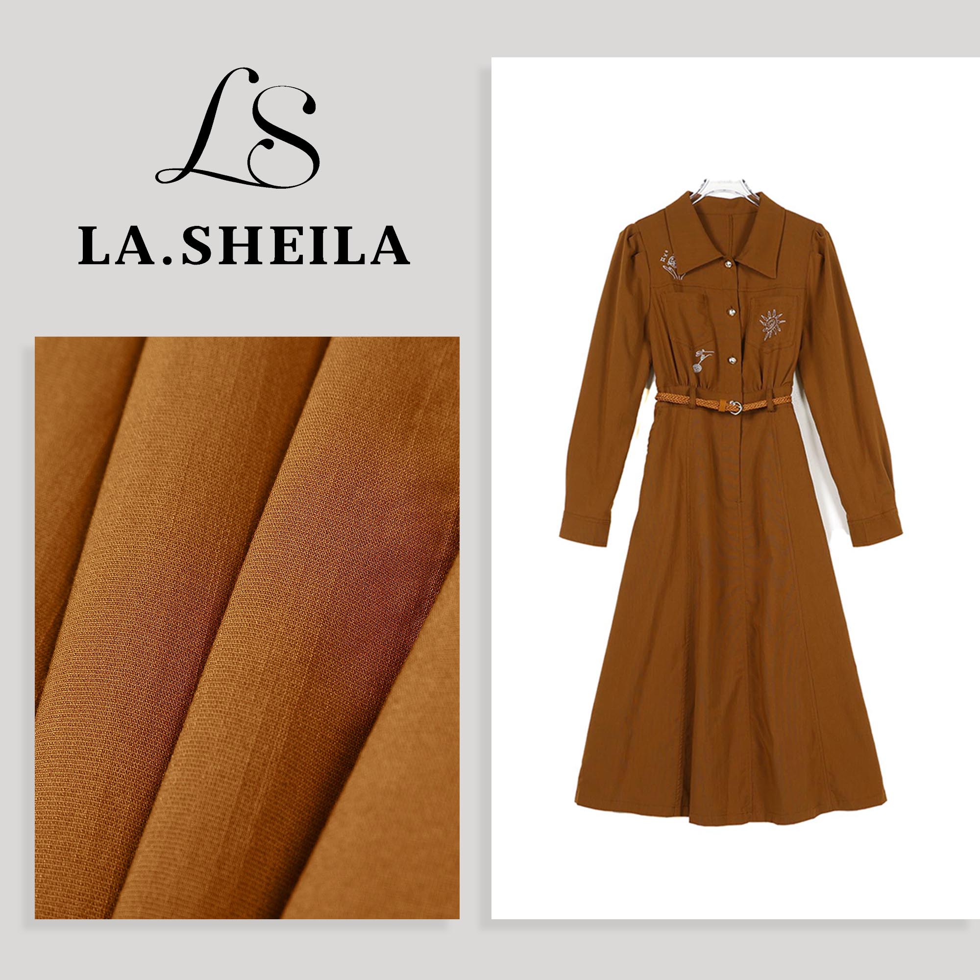 LA.Sheila琥珀流光刺绣太阳花连衣裙253-LYQ/0823-95290（2500131）