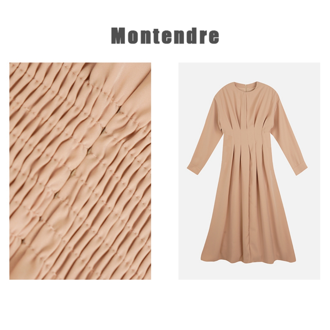 【MonTendre】秋季新款 S 气质百搭褶皱松紧打榄设计连衣裙