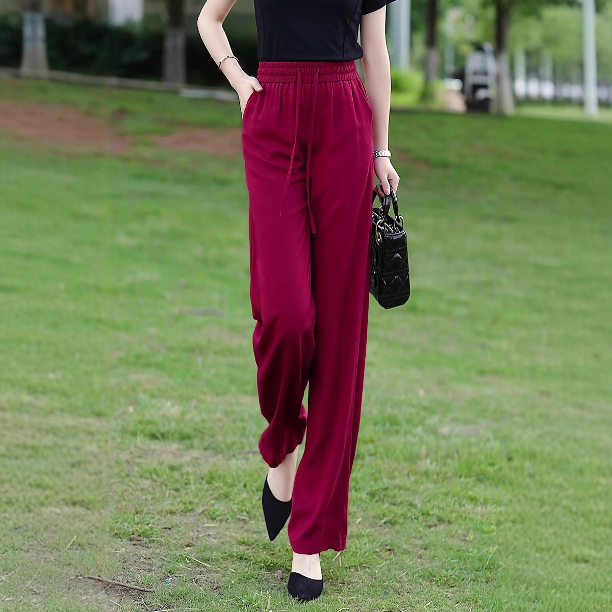 亚麻夏日松弛感穿搭裤子女士薄款2025新款直筒长裤高腰阔腿休闲裤