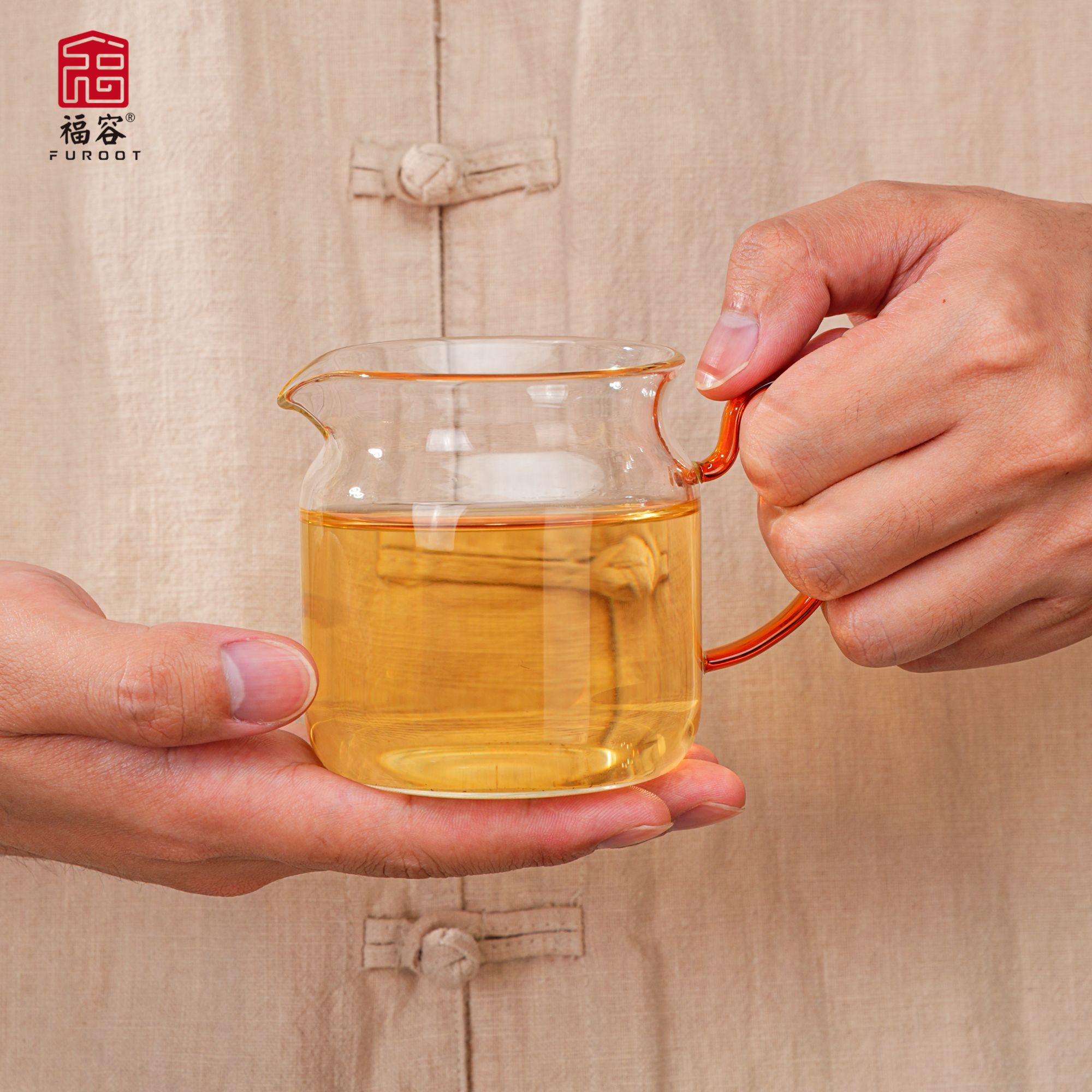 FUROOT圆满茶海黄把透明260ml高端家用耐高温高硼硅玻璃