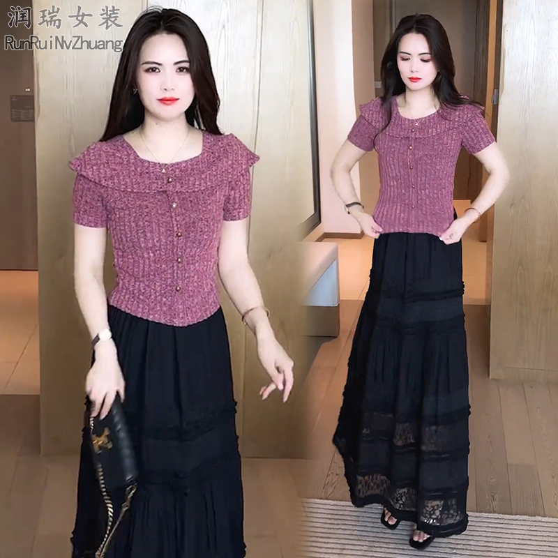 小香风时尚套装女2025夏季新款洋气纯色短袖T恤半身裙两件套潮流