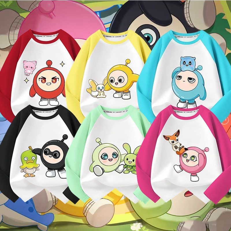 蛋仔派对艾比卡通印花秋季新款儿童擦肩长袖纯棉男女童休闲上衣