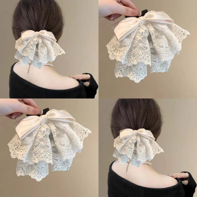 蕾丝蝴蝶结发夹女后脑勺2025新款高级感马尾抓夹韩国气质顶夹发饰