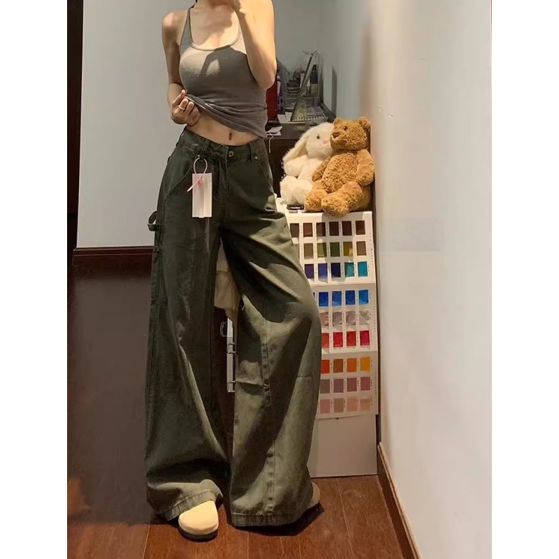 美式高街松弛感设计直筒工装牛仔裤女秋季宽松显瘦阔腿休闲拖地裤