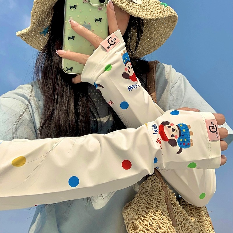 可爱小狗冰丝防晒袖套女夏季透气防紫外线冰袖宽松骑行护手臂开车