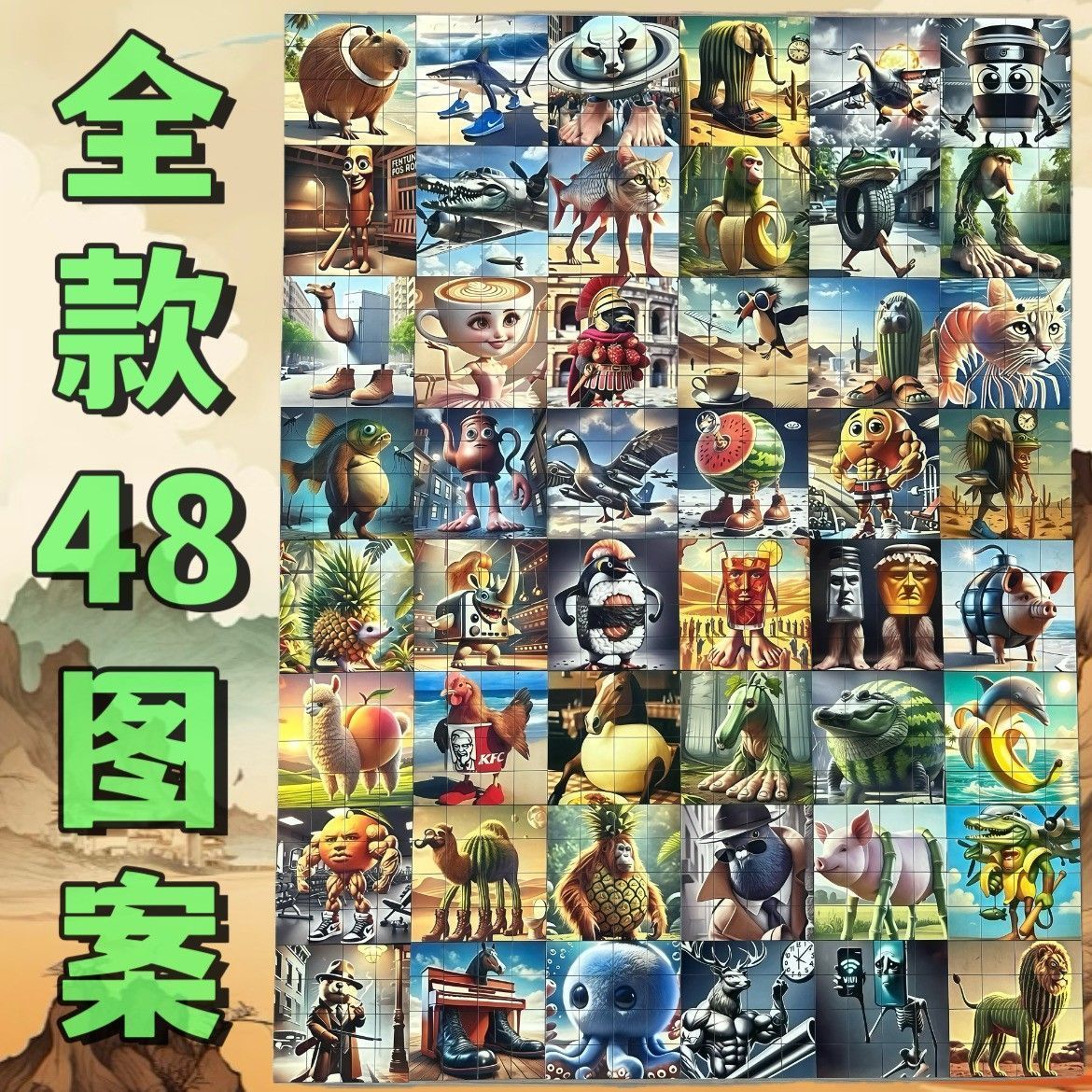 外国AI山海经磁力方块拼图通通通木棍人造型积木儿童益智玩具礼物