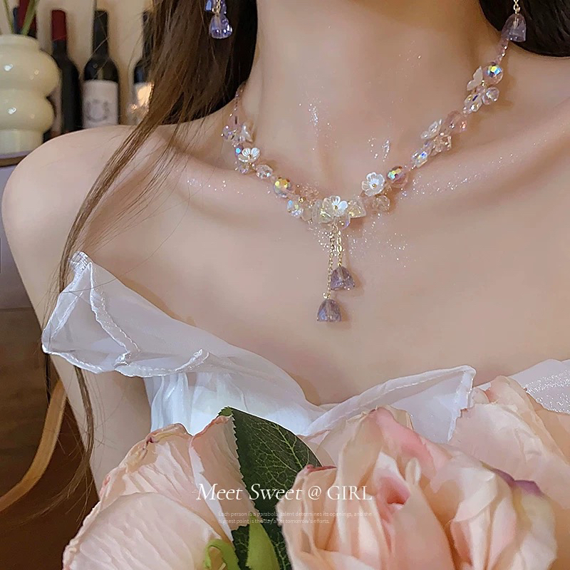 COCO BECCI 合金仿水晶项链 日韩森系甜美炫彩流苏ins手作项链