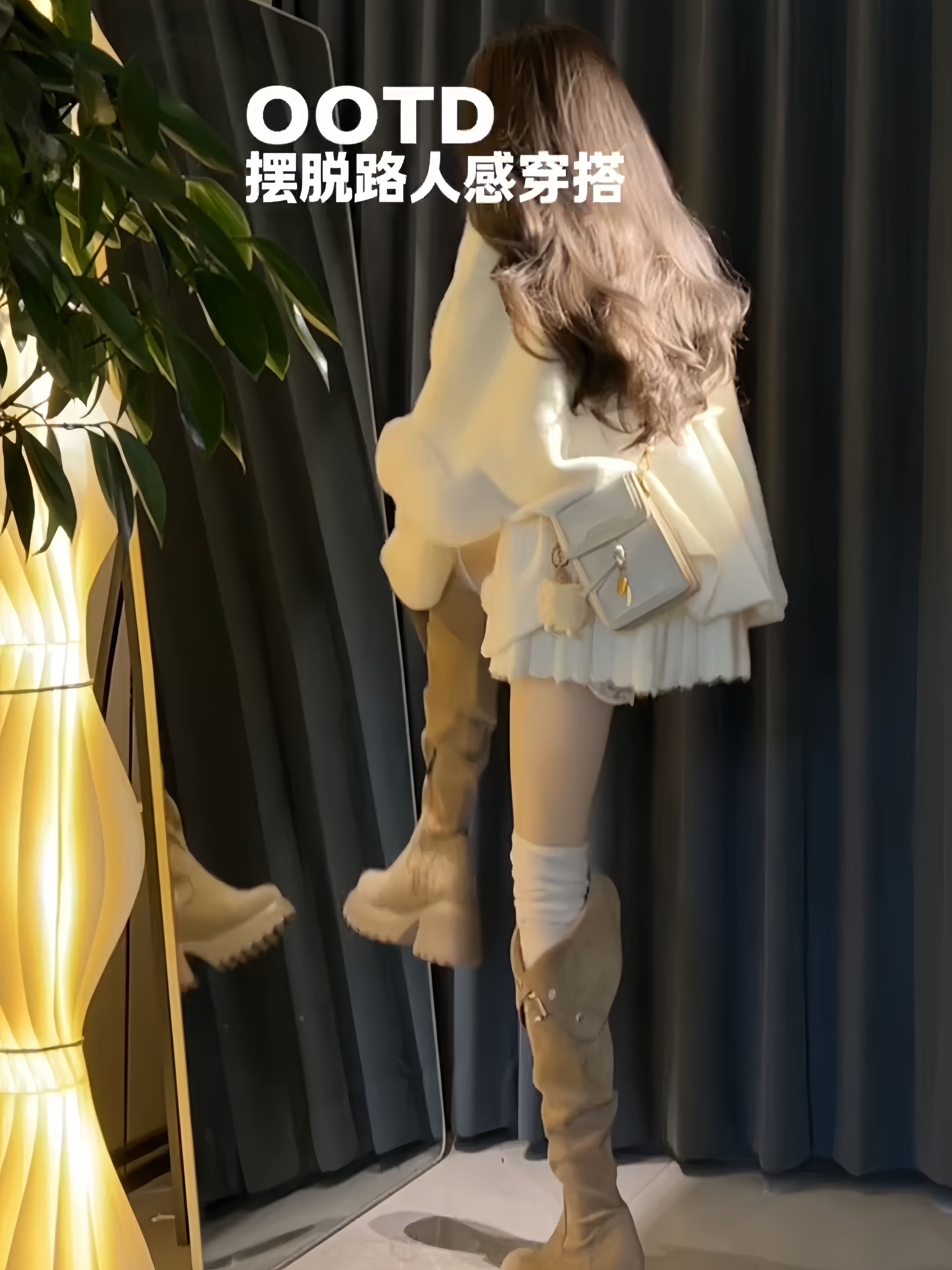 韩系立领大毛领披肩斗篷女毛茸茸花苞针织连衣裙+蕾丝短裙三件套