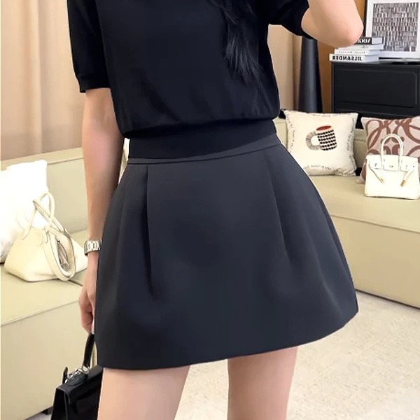 2025秋冬毛呢新款a字半身裙短裙休闲高腰显瘦花苞女防走光半身裙