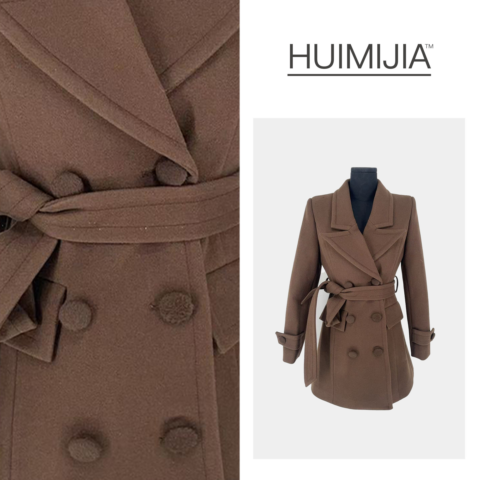 【秋冬新款】高奢枪驳领双排扣短款加棉款毛呢大衣【Q259107】