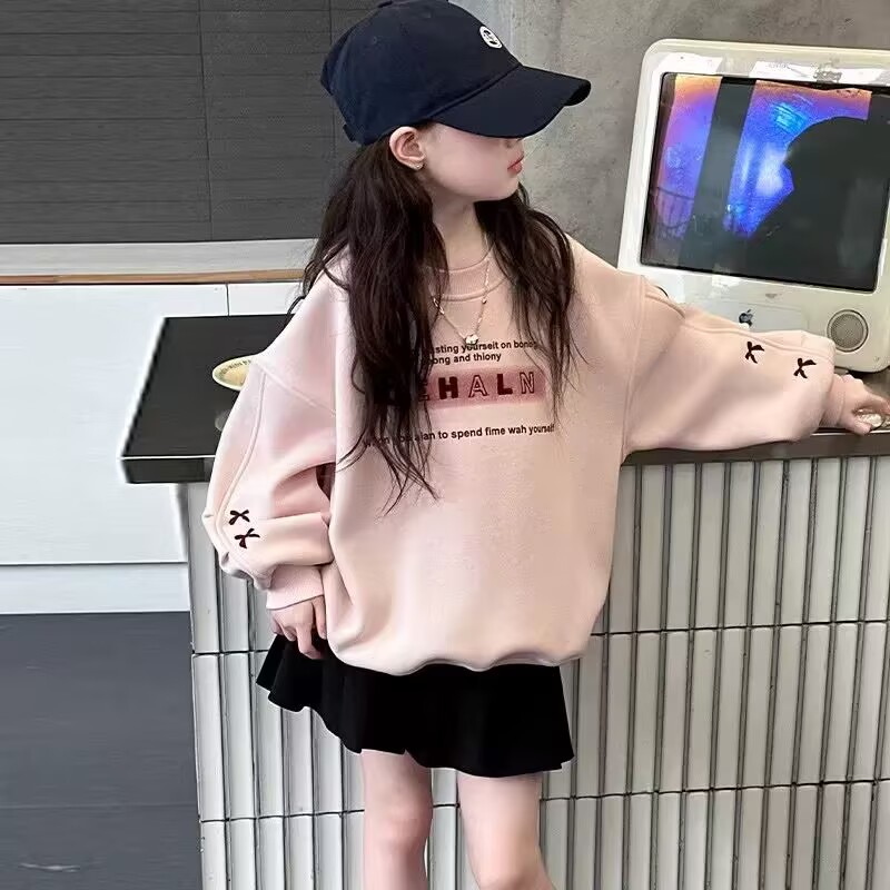 女童春秋卫衣2025新款秋冬装儿童洋气女孩春季加厚圆领女大童上衣