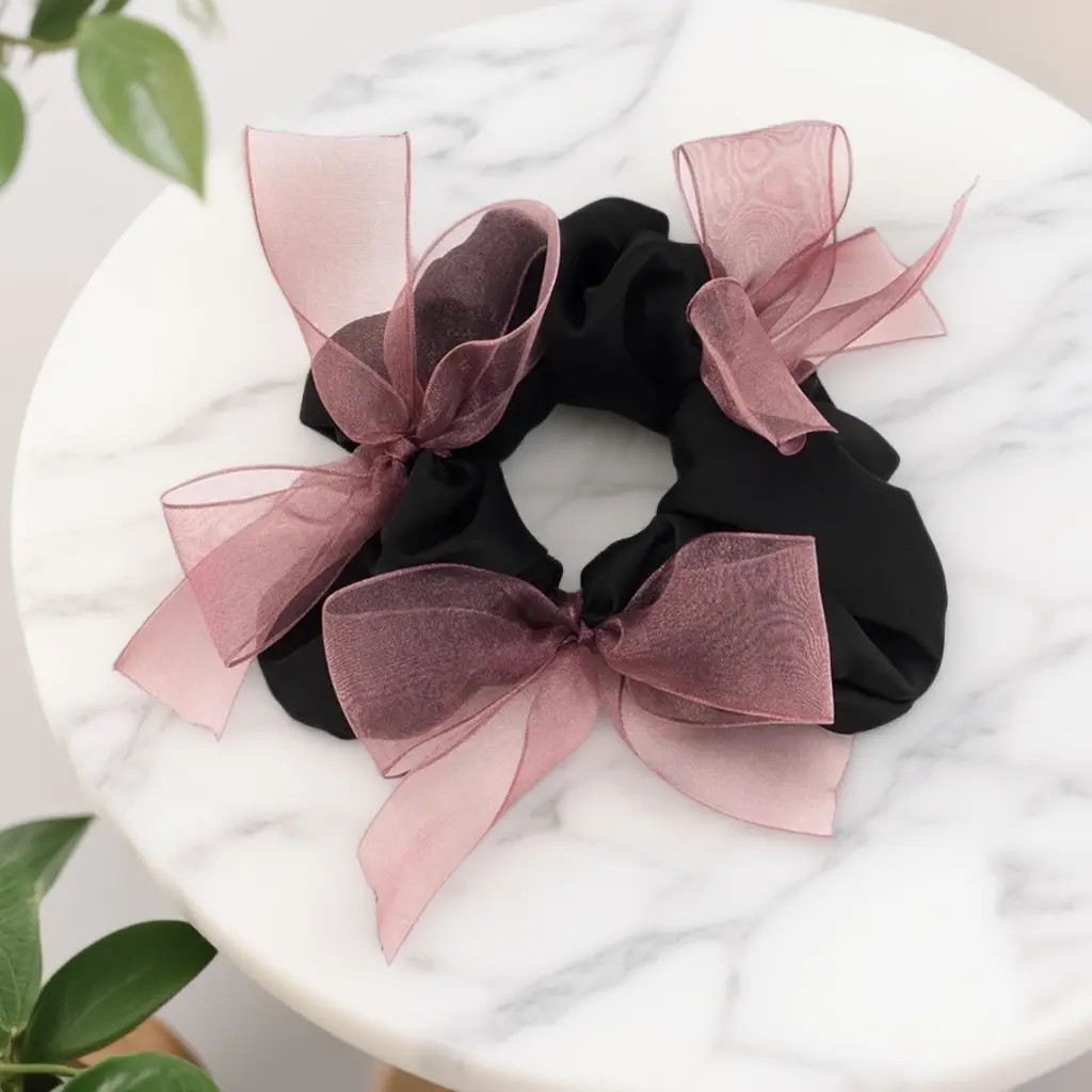 温柔缎面网纱蝴蝶结小肠发圈女2025新款马尾头绳高级感扎发绳头饰