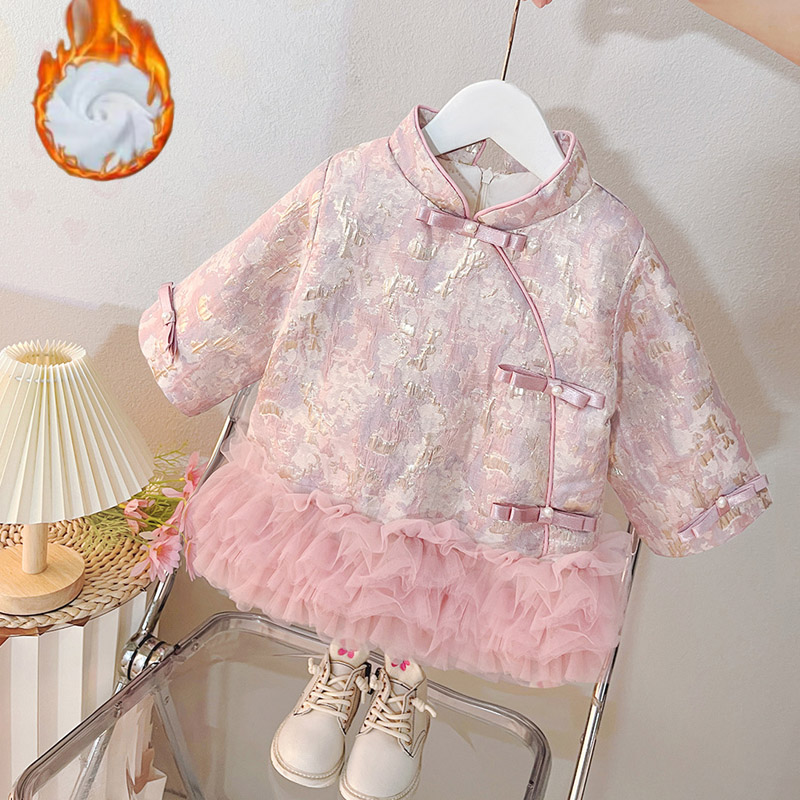 女童汉服连衣裙冬装儿童国风唐装宝宝夹棉周岁礼服抓周拜年服冬季