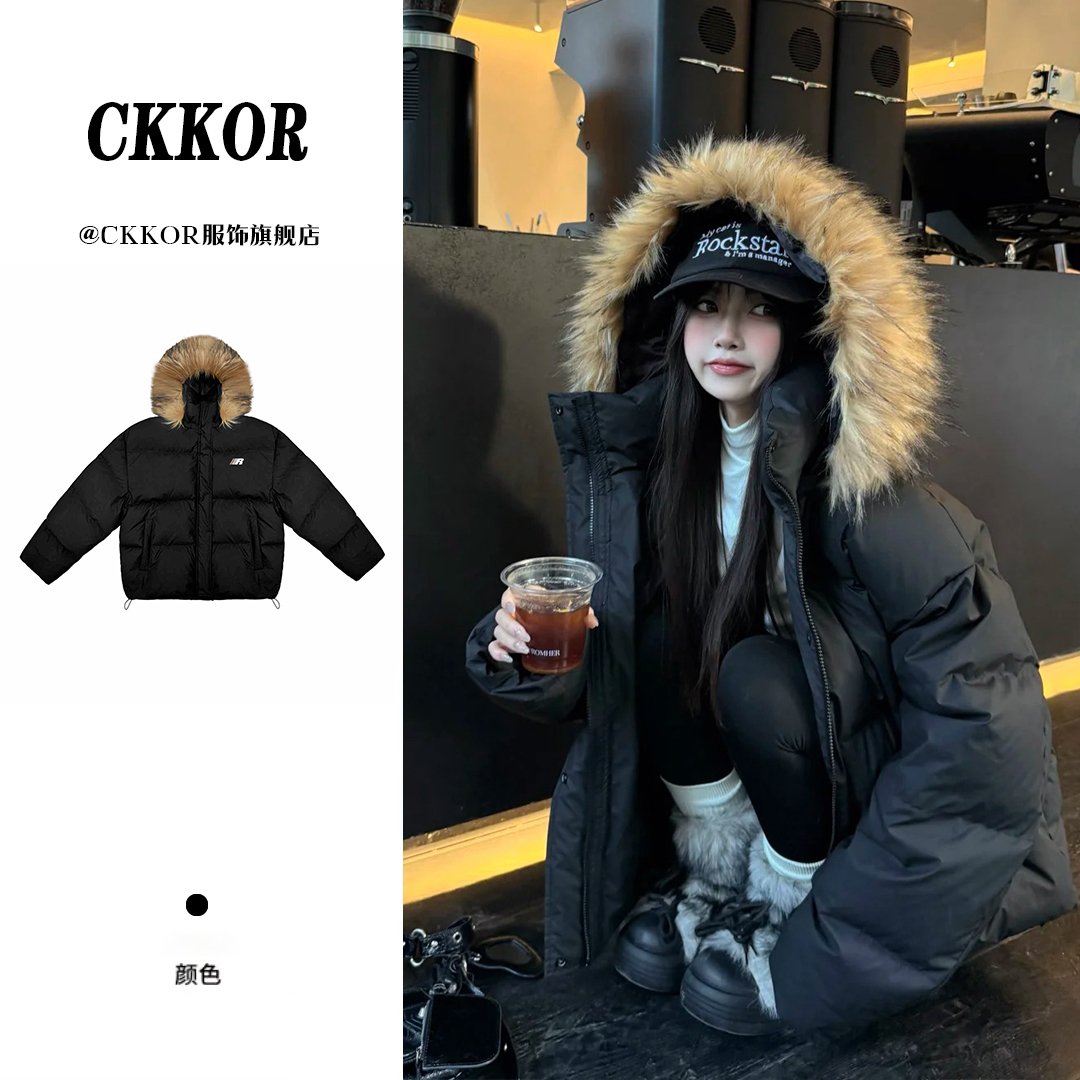 CKKOR网红新款冬季加厚保暖棉服男女外套韩版时尚毛领宽松派克服