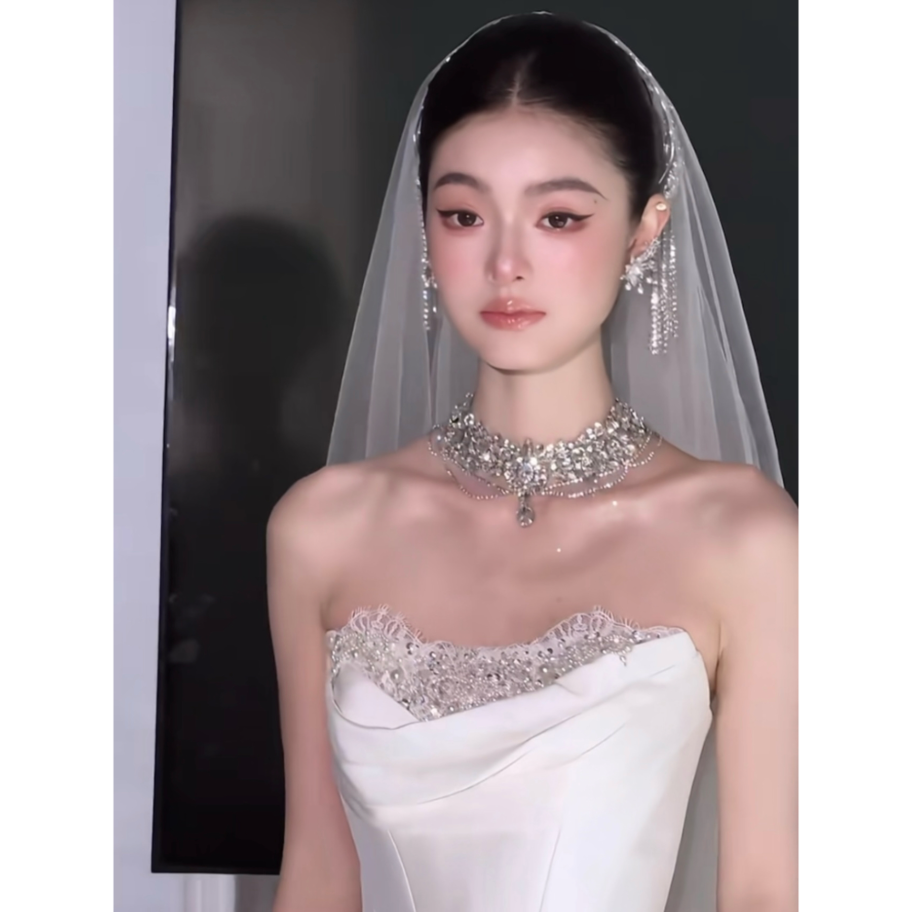 合金仿水晶项链 沁心｜C16新娘满钻结婚项链爆闪系列