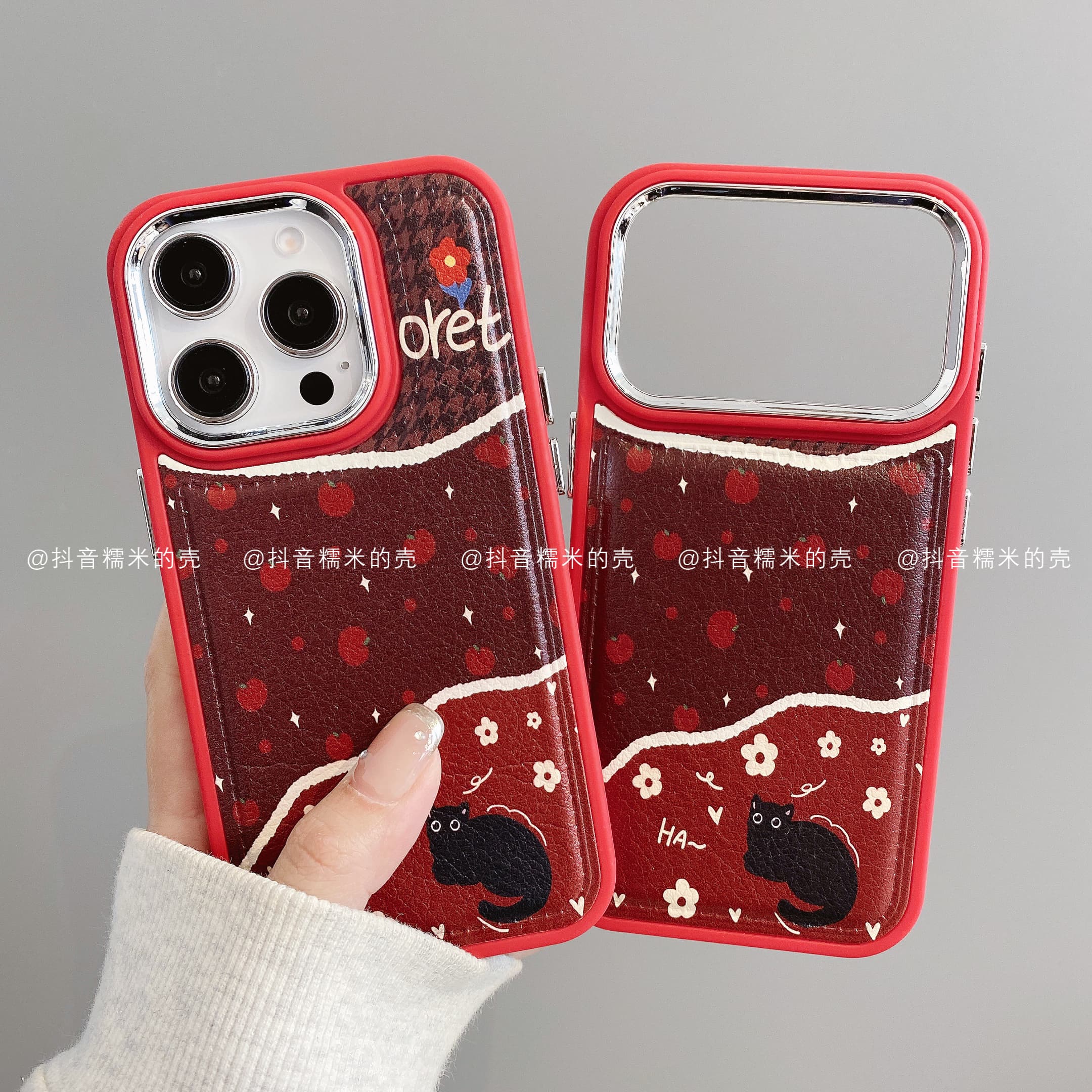 镜框鼓皮适用iphone17promax苹果16手机壳15/14/13/12华为潮黑猫