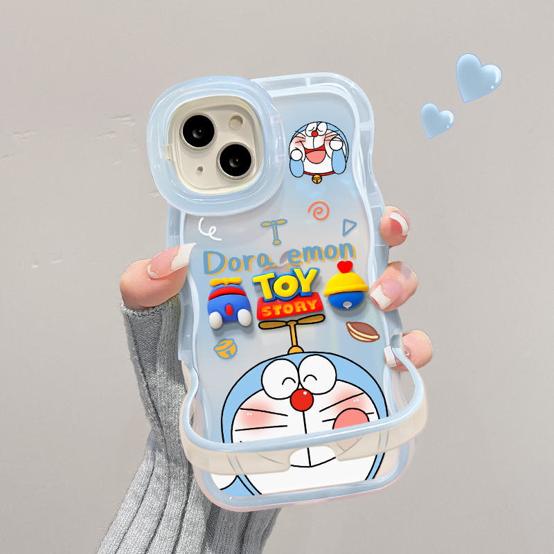 蓝色哆啦公仔适用苹果16华为vivo/oppo小米iPhone15双支架手机壳