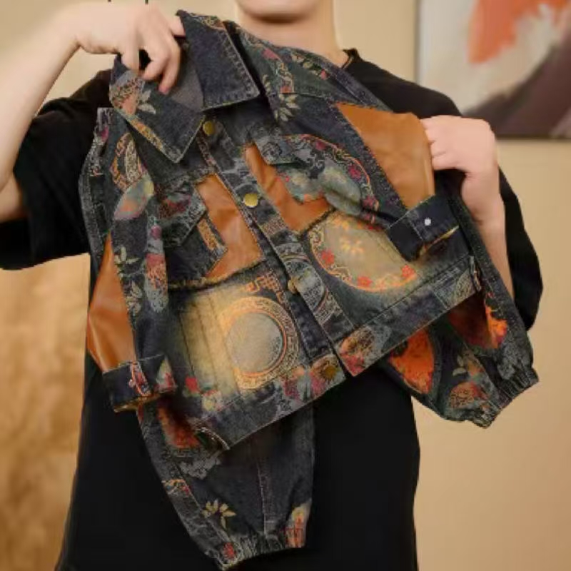 2025儿童秋季新款韩版宽松百搭复古软皮拼接软牛仔男女童休闲外套