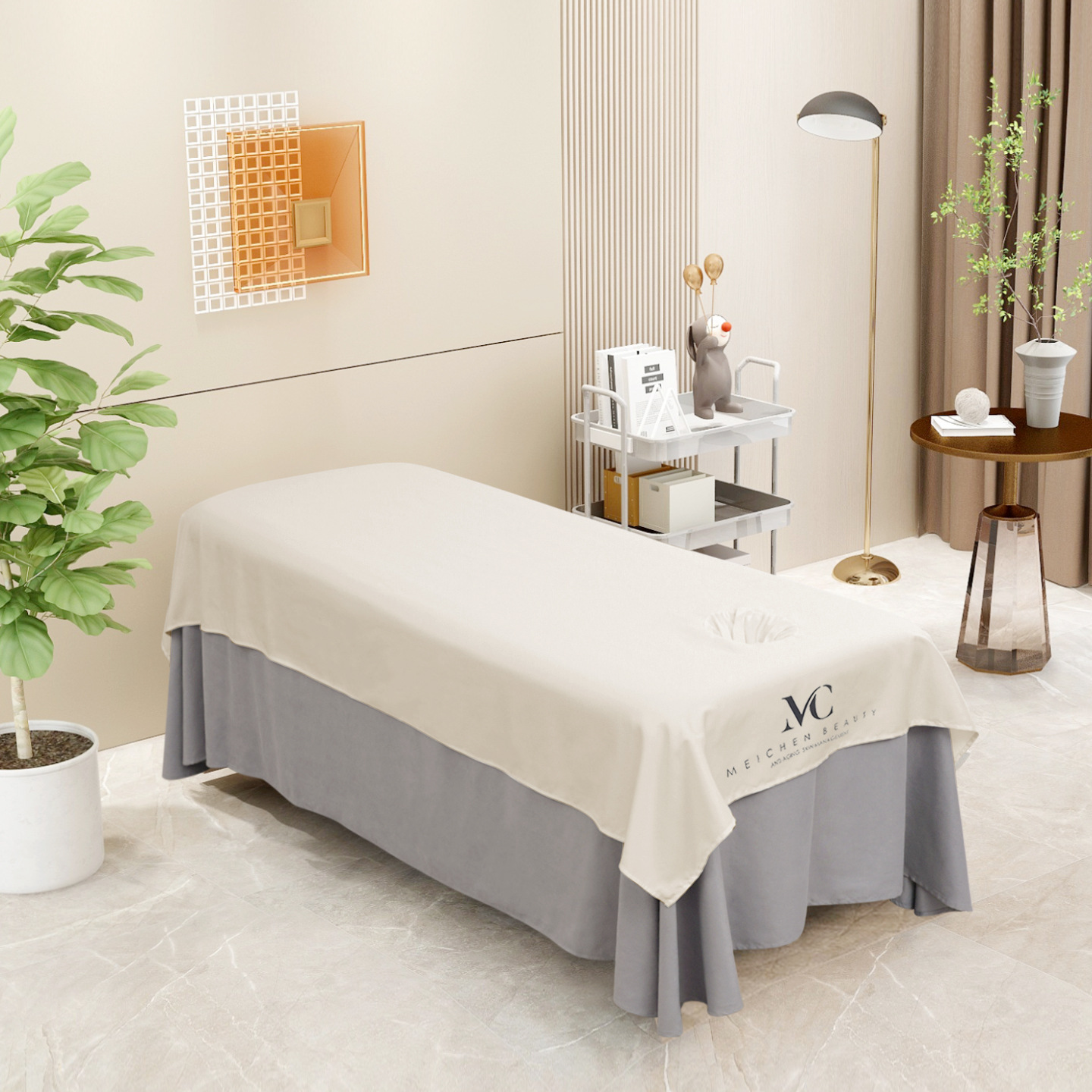 SPA美体理疗美容院加厚床单纯色开洞床罩可免费logo一客一换床单