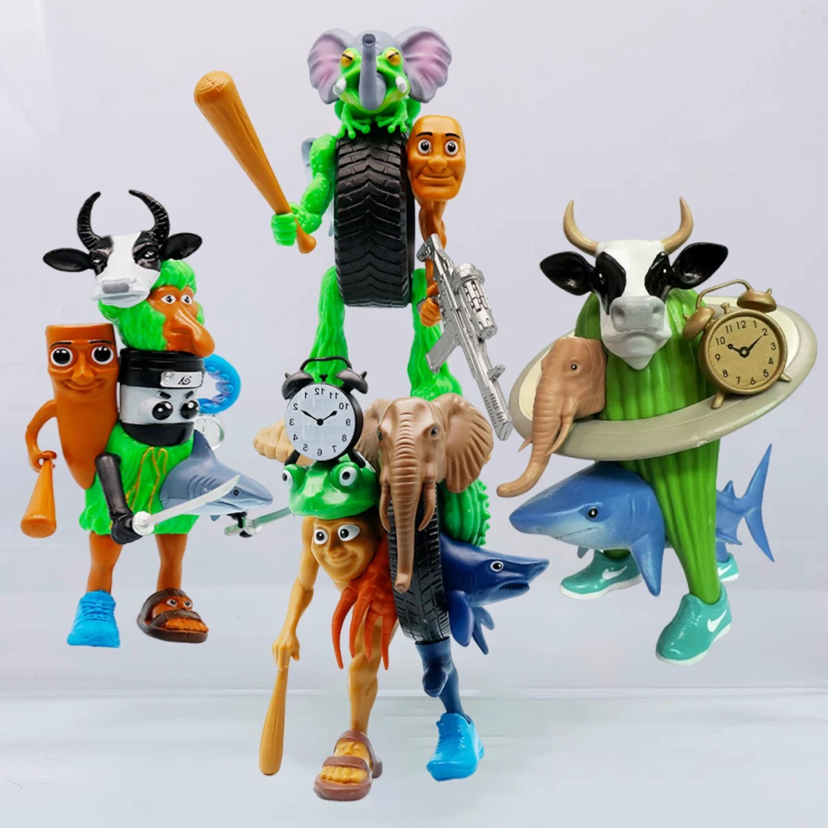 新美国山海经赛博合体版公仔手办可拆卸青蛙轮胎木棍人模型玩具