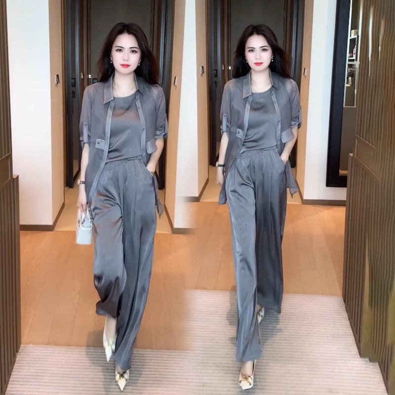 休闲阔腿裤套装女装2025年新款时尚显瘦洋气质漂亮夏款减龄三件套