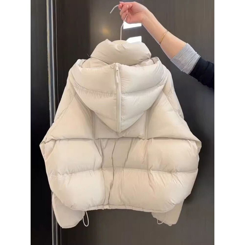 连帽棉服女短款2025冬季新款韩系宽松高级感小个子加厚面包服外套