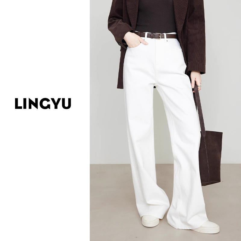 白胚布原色土耳其棉牛仔裤女阔腿高腰老钱知识分子风25年秋冬硬牛