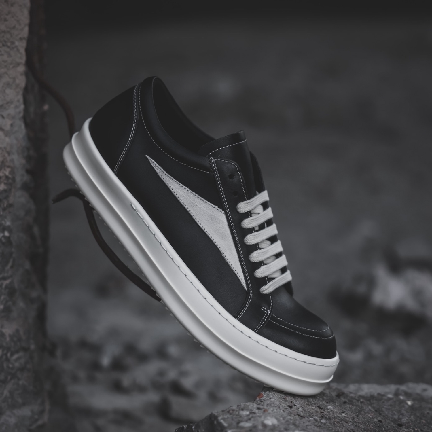 【绝杀版】RICK RO侵权款黑皮低帮鞋暗黑rog休闲板鞋低帮皮鞋车缝线