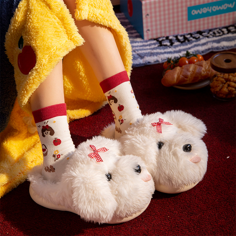 可爱小狗棉拖鞋女秋冬季家居室内新款甜美风毛绒保暖防滑包头拖鞋