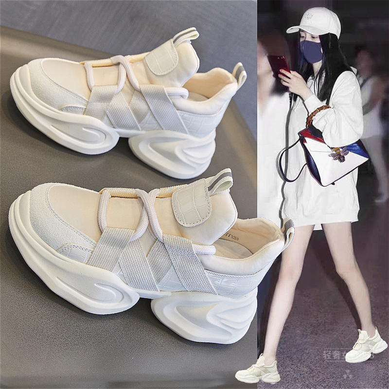 轻奢厚底老爹鞋女ins潮2025春夏透气内增高小白鞋松糕休闲运动鞋
