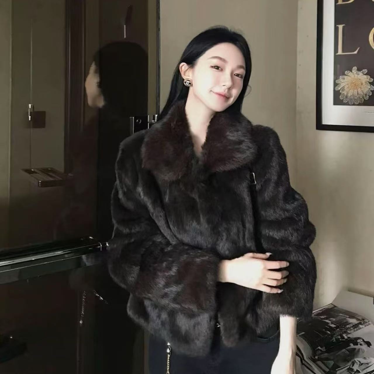 上东老钱兔毛皮毛一体洋气保暖加厚外套