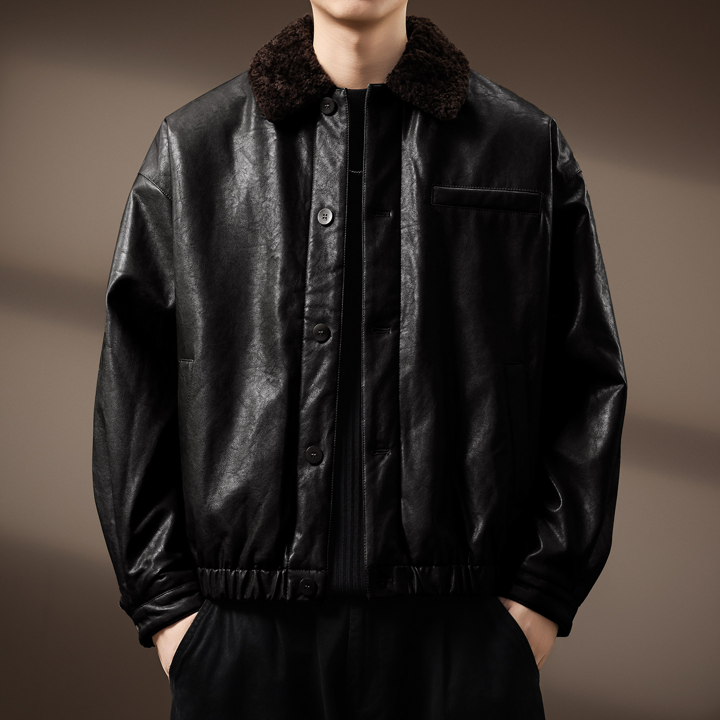 高端美式复古PU皮衣棉服外套男冬季潮牌痞帅机车服宽松休闲夹克男