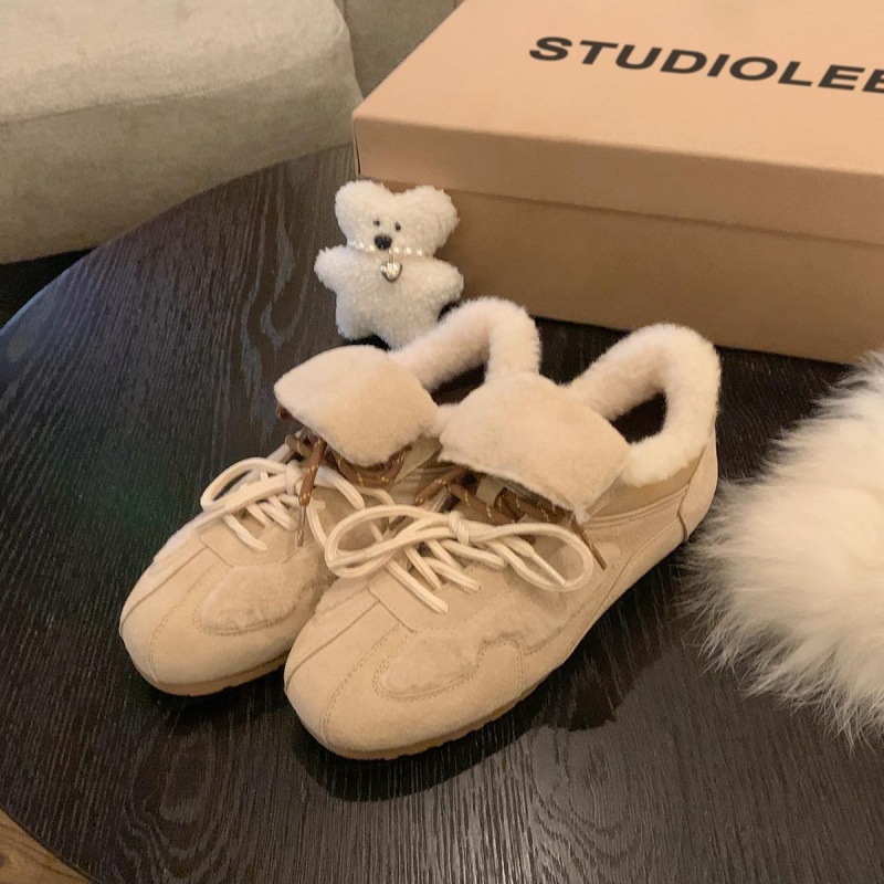 休闲风复古软底毛毛鞋加绒德训鞋女冬季新款不累脚女鞋秋冬保暖加