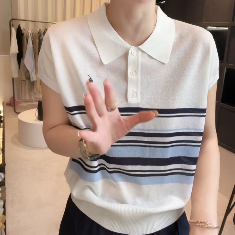 夏款翻领设计感时尚百搭短袖显瘦针织上衣LK2505198