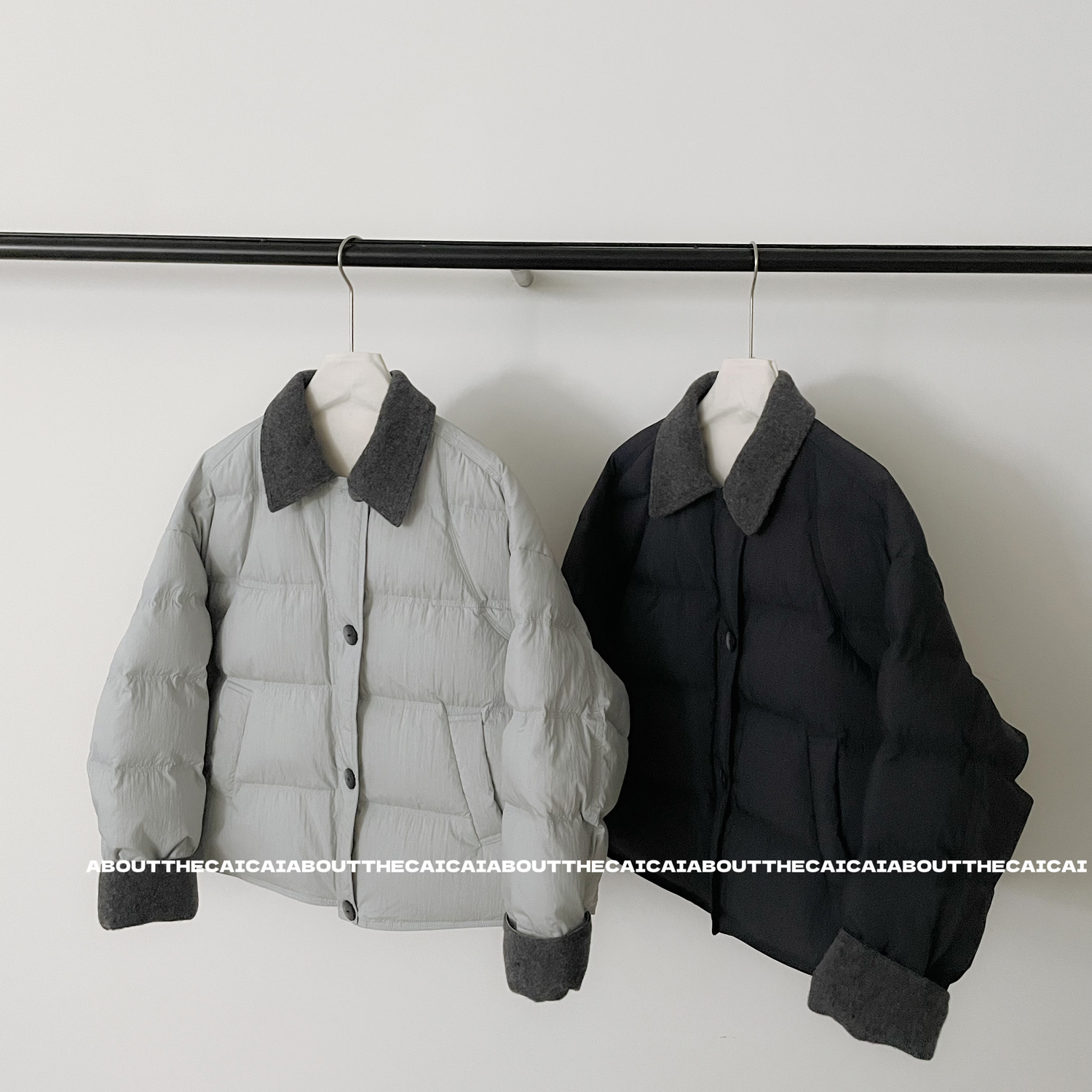 CAICAI/90白鸭绒毛呢拼接短款羽绒服女冬季韩系保暖外套2651